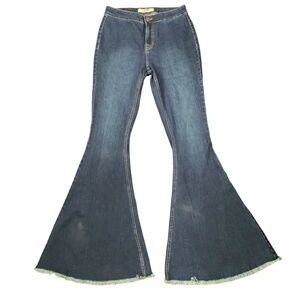 ROCK & ROLL DENIM Jeans Women's 28x34 Bargain Button Bell Dark Wash Raw Hem